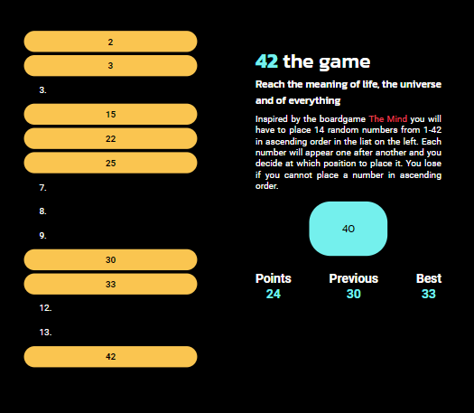 42 the game by Michael Thomas Bennett, inspired by the boardgame The Mind